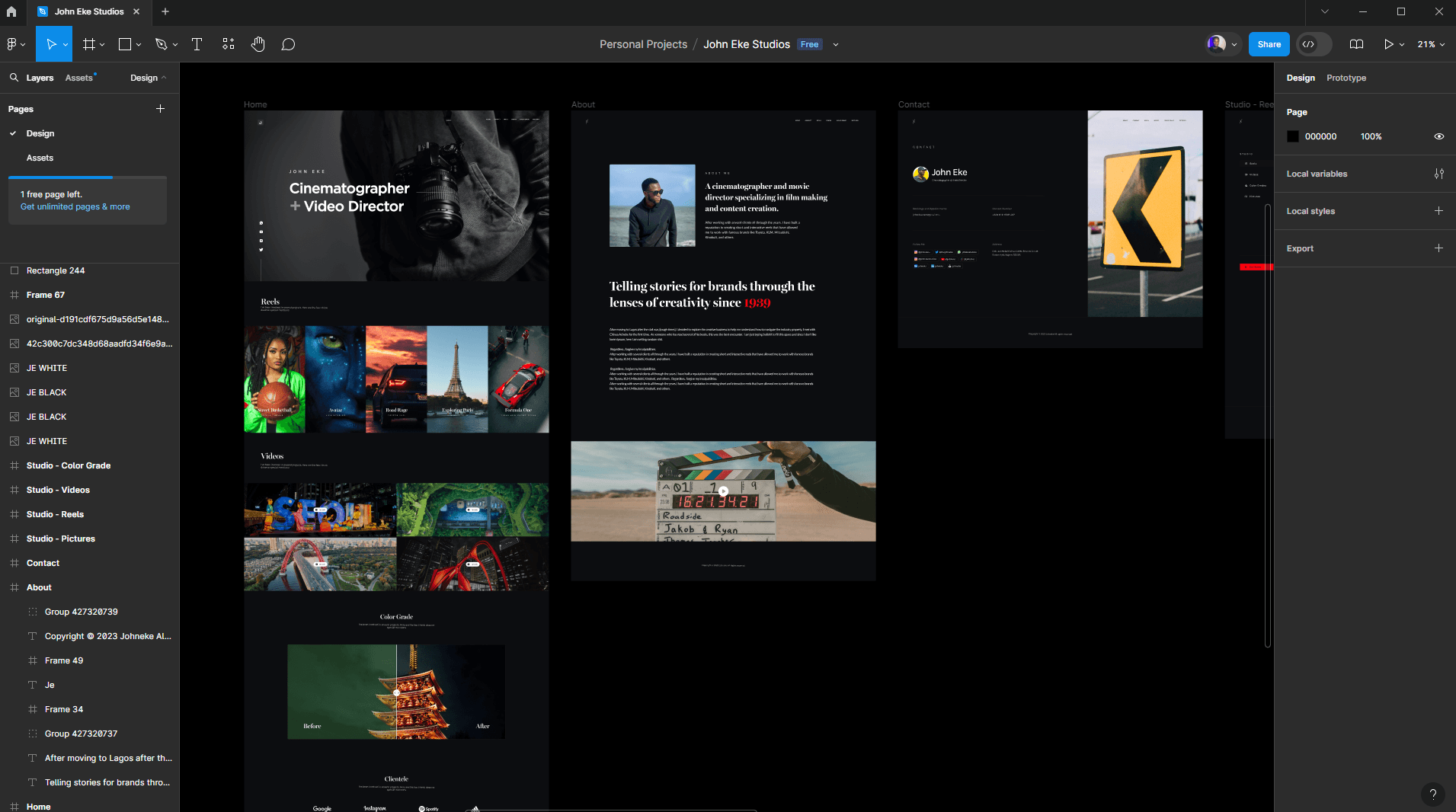 Figma design of thejohneke.com site