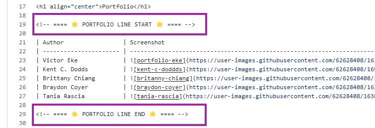Readme file showing a comment wrapped in stars